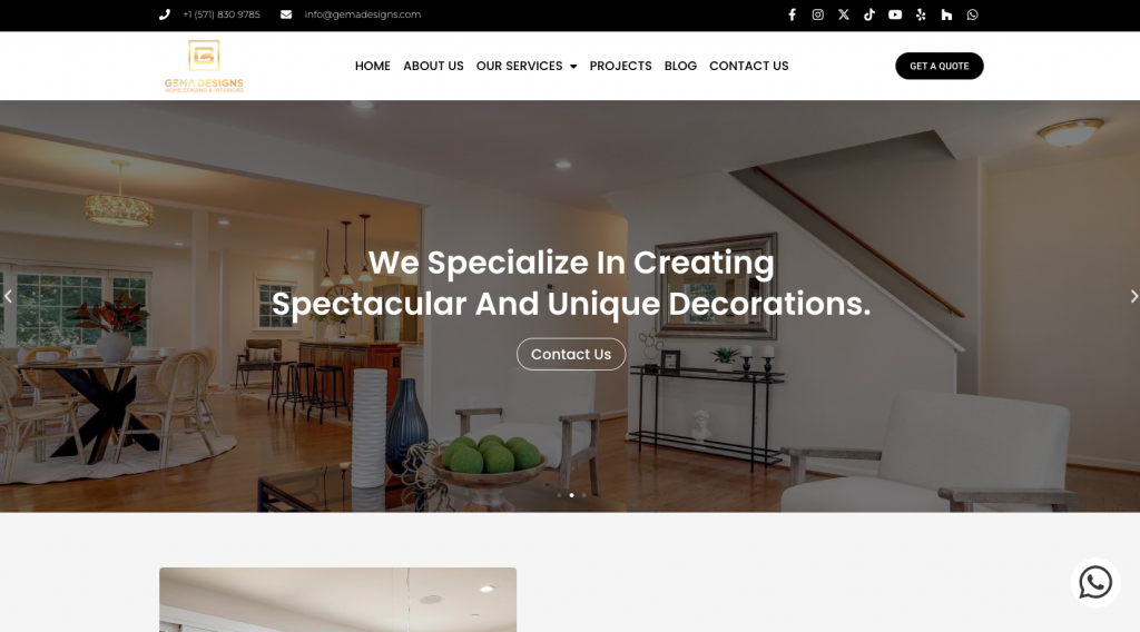 An image of the website for Gema Designs